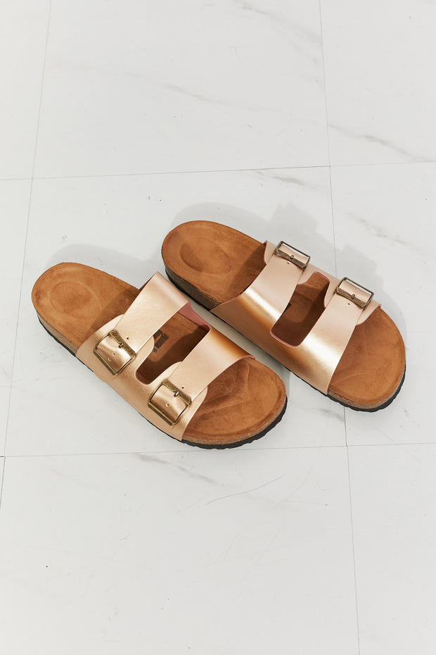 MMShoes Best Life Double-Banded Slide Sandals in Gold