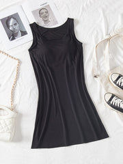 Round Neck Wide Strap Mini Tank Dress with Bra Trendsi