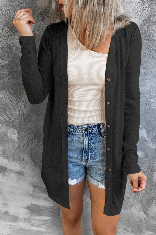 Double Take Button Down Long Sleeve Longline Cardigan Trendsi