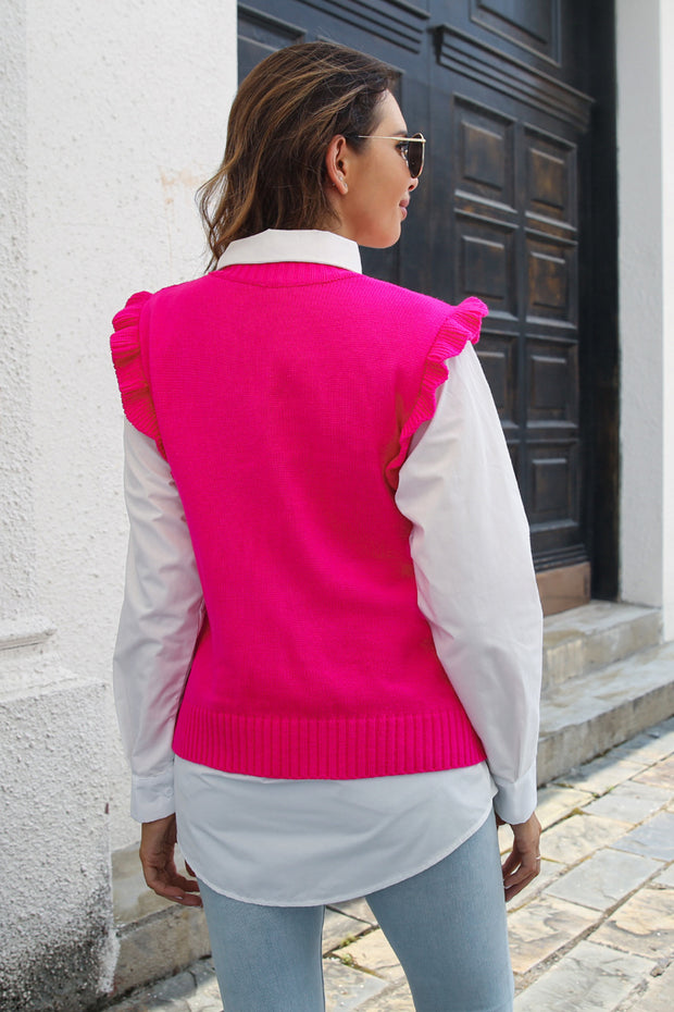 Round Neck Ruffled Sweater Vest Trendsi