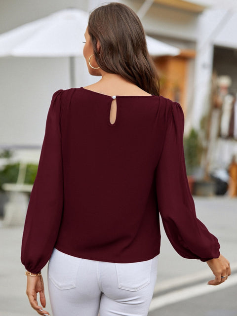 Round Neck Long Sleeve Blouse Trendsi