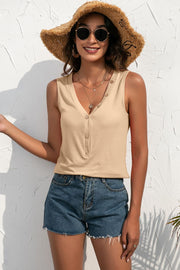 Buttoned Deep V Tank Trendsi