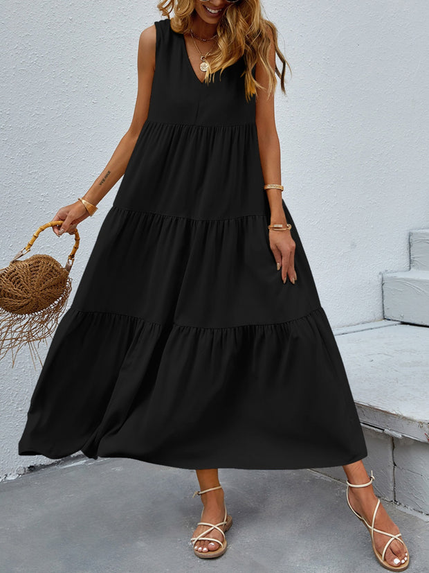 Tiered V-Neck Sleeve Dress Trendsi