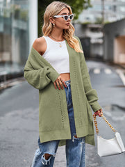 Long Sleeve Waffle-Knit Cardigan Trendsi