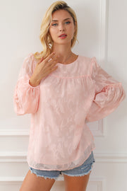 Frill Round Neck Balloon Sleeve Blouse Trendsi