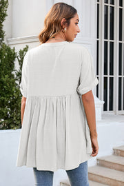 Ruched Notched Short Sleeve Blouse Trendsi