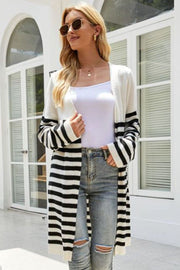 Striped Open Front Longline Cardigan Trendsi