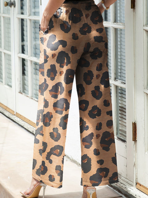 Leopard Wide Leg Pants Trendsi