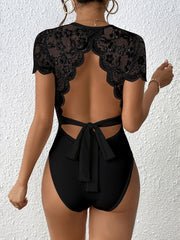 Lace Backless Round Neck Bodysuit Trendsi