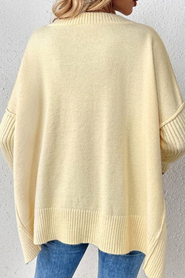 Slit V-Neck Dropped Shoulder Sweater Trendsi