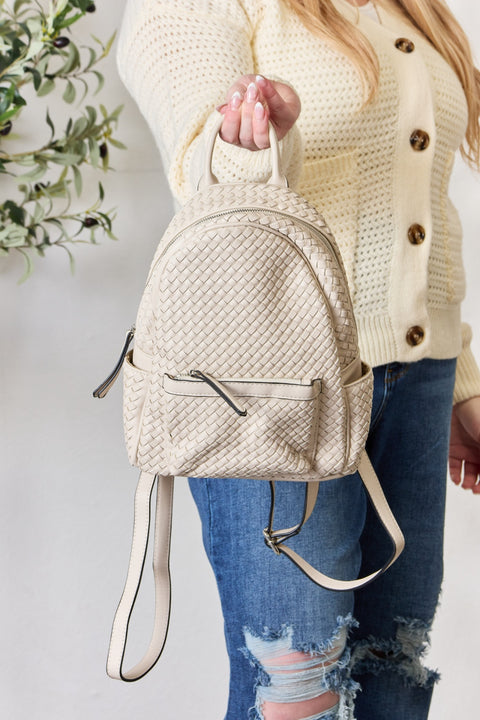 SHOMICO PU Leather Woven Backpack Trendsi