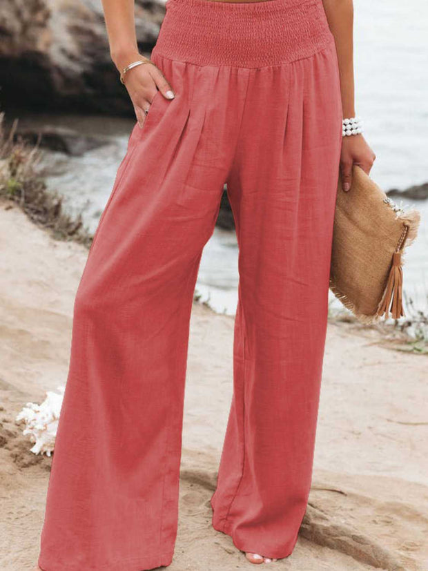 Full Size Smocked Waist Wide Leg Pants Trendsi