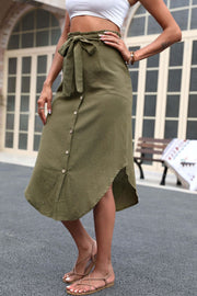 Tie Belt Frill Trim Buttoned Skirt Trendsi