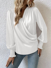 Surplice Smocked Lantern Sleeve Blouse Trendsi