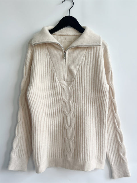 Ribbed Half Zip Long Sleeve Sweater Trendsi