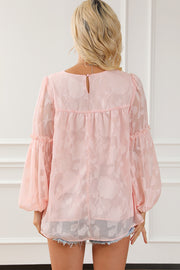 Frill Round Neck Balloon Sleeve Blouse Trendsi