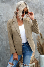 Plaid Lapel Collar Button Cuff Blazer Trendsi