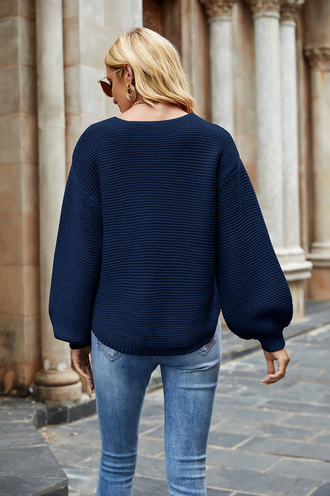 Round Neck Lantern Sleeve Sweater Trendsi