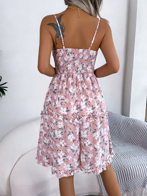 Printed Plunge Cap Sleeve Cami Dress Trendsi