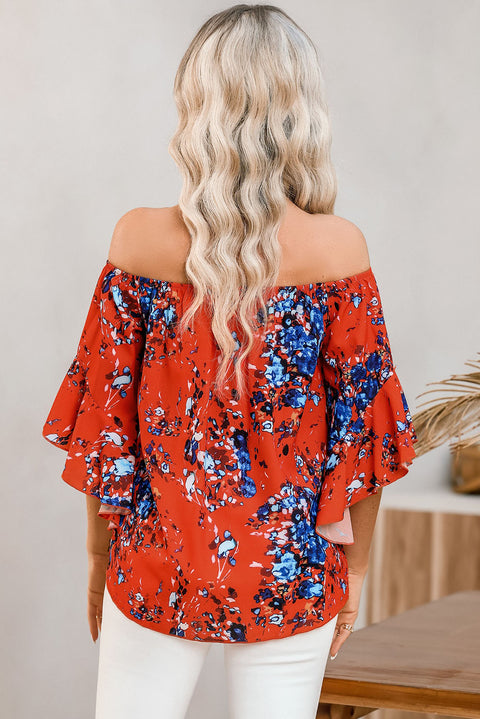 Tied Printed Off-Shoulder Half Sleeve Blouse Trendsi