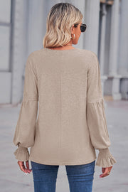 Round Neck Flounce Sleeve Blouse Trendsi