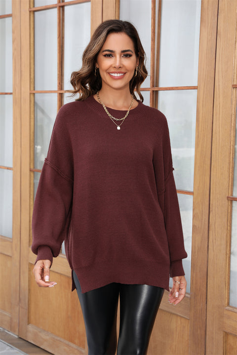 Round Neck Long Sleeve Sweater Trendsi