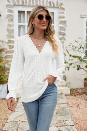 Eyelet Lace Trim Flounce Sleeve Blouse Trendsi