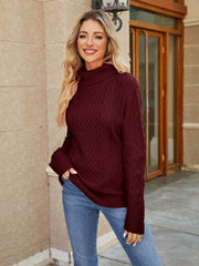 Cable-Knit Mock Neck Sweater Trendsi