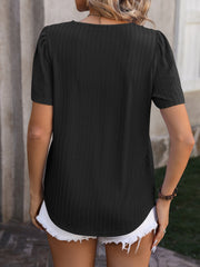 Ruched Square Neck Short Sleeve Blouse Trendsi