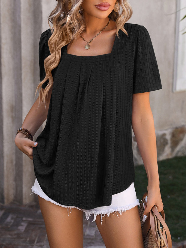 Ruched Square Neck Short Sleeve Blouse Trendsi