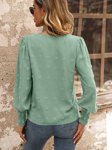 Swiss Dot Lace Detail Blouse Trendsi