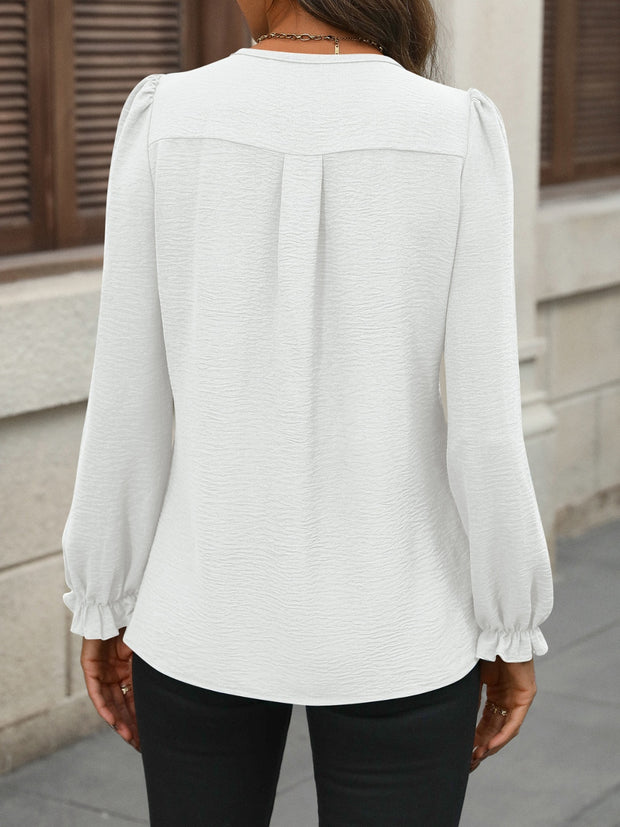 Notched Flounce Sleeve Blouse Trendsi