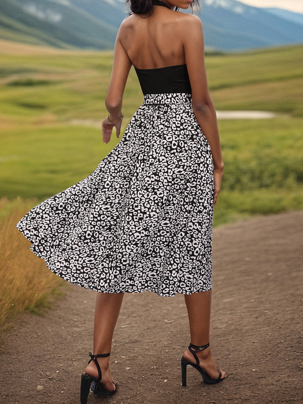 Leopard Halter Neck Midi Dress Trendsi