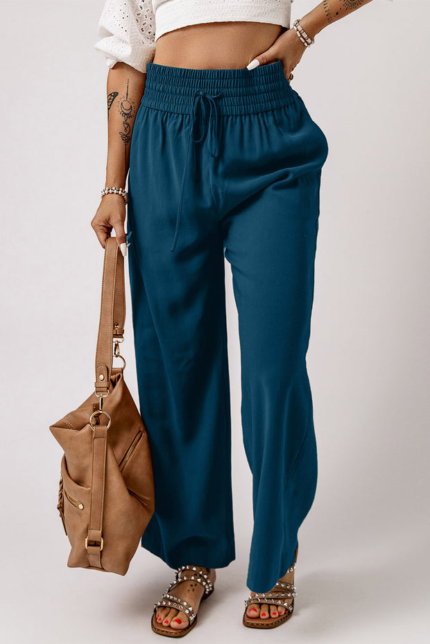 Drawstring Smocked Waist Wide Leg Pants Trendsi