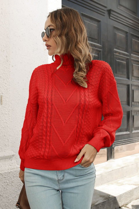 Cable-Knit Turtleneck Sweater Trendsi