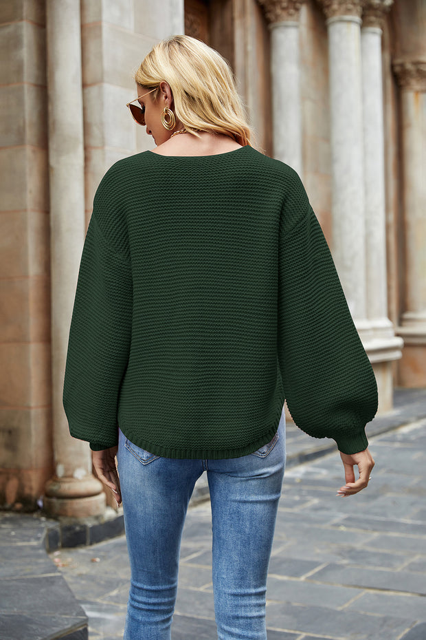 Round Neck Lantern Sleeve Sweater Trendsi