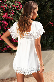 Lace Detail Square Neck Short Sleeve Blouse Trendsi