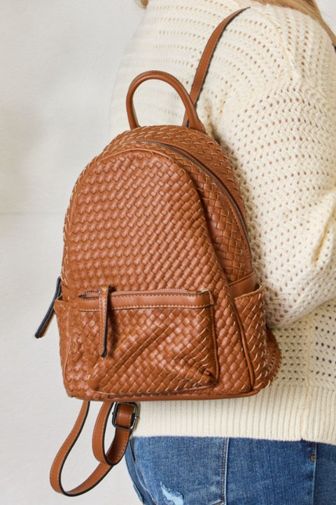 SHOMICO PU Leather Woven Backpack Trendsi