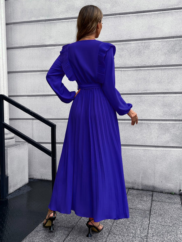 Pleated Surplice Tie Waist Maxi Dress Trendsi