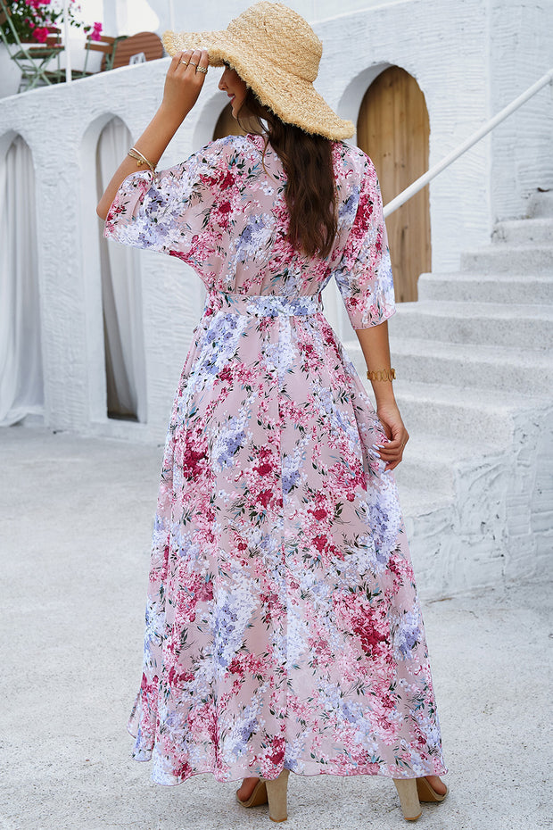 Printed Tied Half Sleeve Slit Dress Trendsi