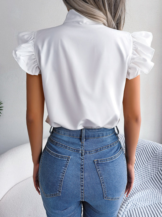 Tie  Neck Cap Sleeve Blouse Trendsi