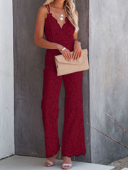 Lace V-Neck Spaghetti Strap Jumpsuit