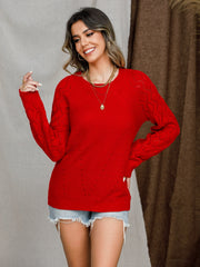 Openwork Round Neck Raglan Sleeve Sweater