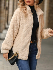 Fuzzy Pocketed Zip Up Jacket Trendsi