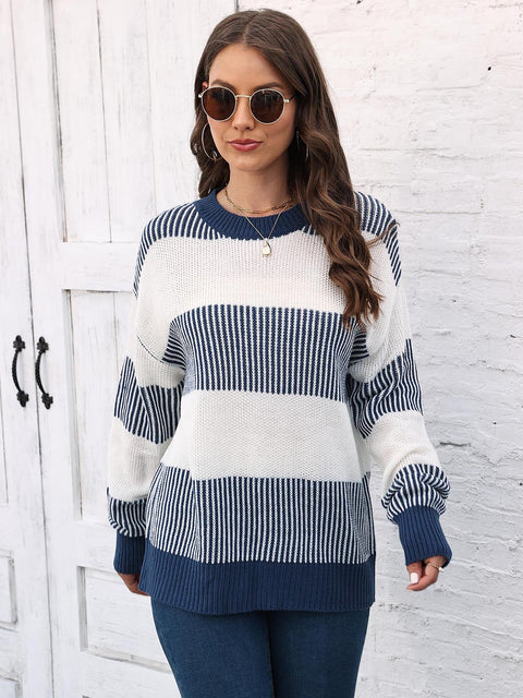 Full Size Round Neck Drop Shoulder Sweater Trendsi