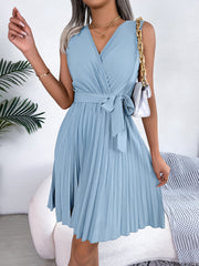 Tied Surplice Sleeveless Pleated Dress Trendsi