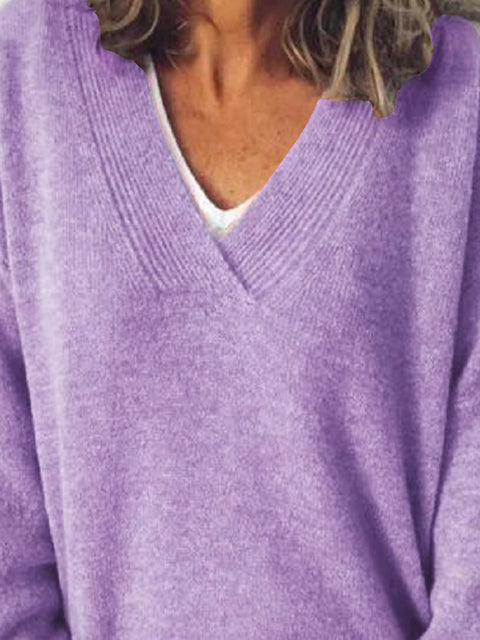 V-Neck Dropped Shoulder Sweater Trendsi