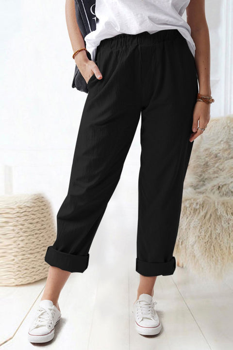 Paperbag Waist Pull-On Pants with Pockets Trendsi