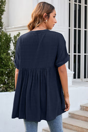 Ruched Notched Short Sleeve Blouse Trendsi