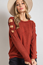 Cutout Round Neck Long Sleeve Top Trendsi